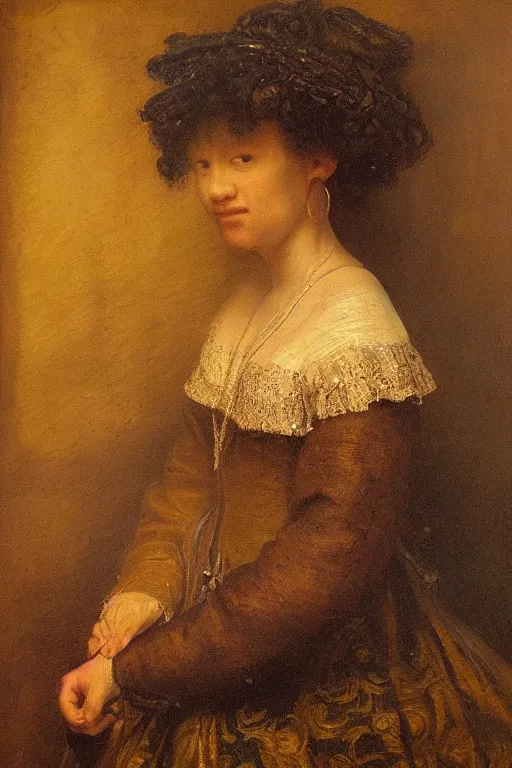 Prompt: joannah jones, painted by rembrandt, intricate, detailed, atmospheric lighting, golden hour.