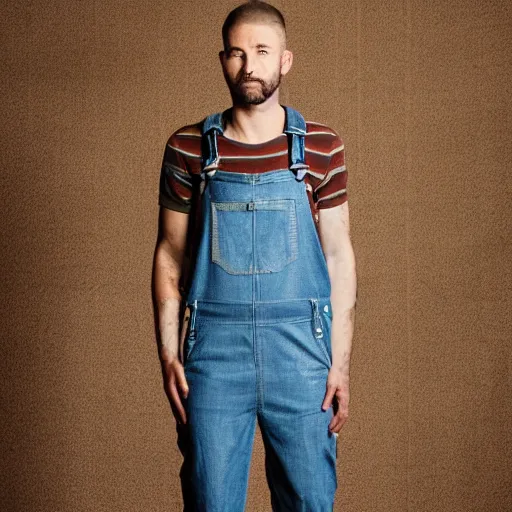 Image similar to kangaroo wearing denim overalls that have a front pocket, fashion managzine photograph, studio lighting