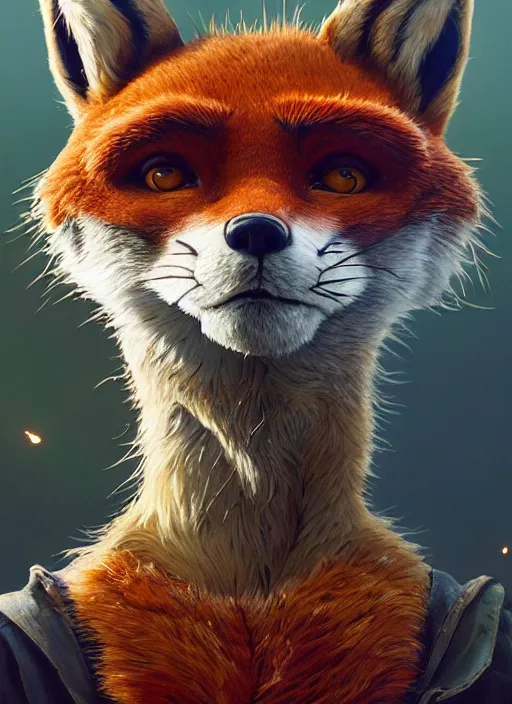 Image similar to highly detailed portrait fantastic mr fox in gta v, stephen bliss, unreal engine, fantasy art by greg rutkowski, loish, rhads, ferdinand knab, makoto shinkai and lois van baarle, ilya kuvshinov, rossdraws, tom bagshaw, global illumination, radiant light, detailed and intricate environment