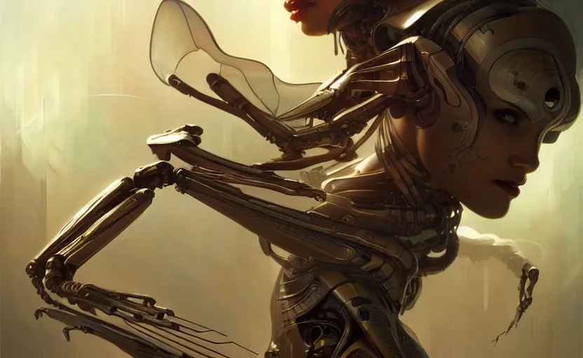 Image similar to cyborg insect, sci-fi, highly detailed, digital painting, artstation, concept art, smooth, sharp focus, illustration, art by artgerm and greg rutkowski and alphonse mucha