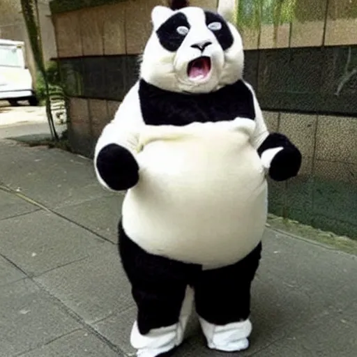 Prompt: ultra super angry fat cat dressed in a extra funny panda costume