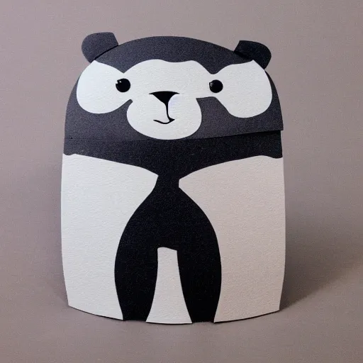 Prompt: cardboard grey and white application of a bear,