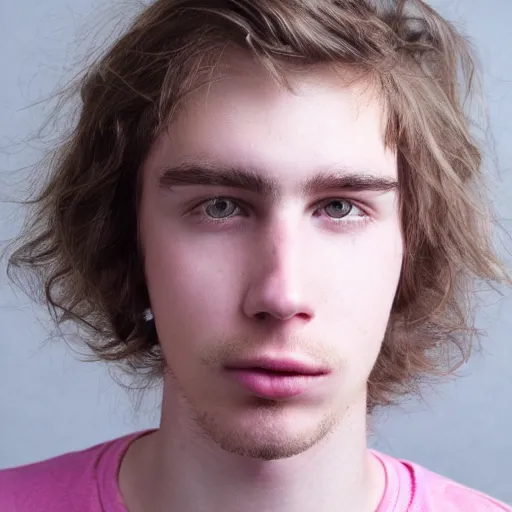 Image similar to portrait of 2 0 year old white man with big pink lips, messy medium length hair