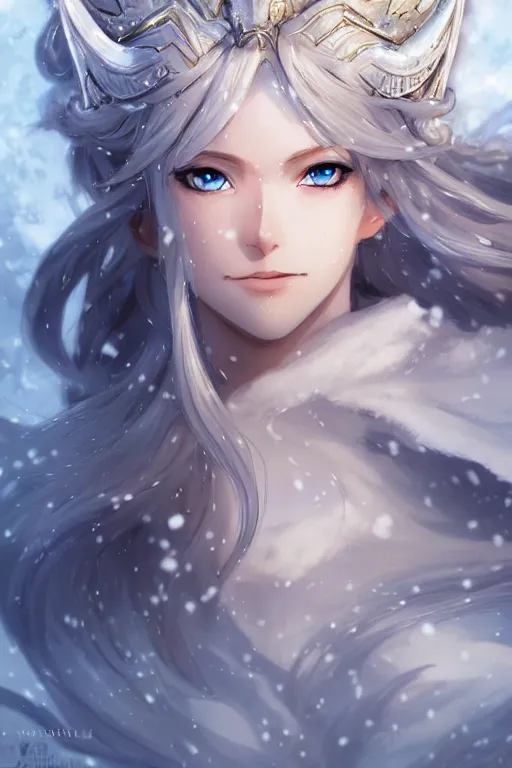 Prompt: beautiful attrative face valkyrie with snow and magic around her, light flowing hair, anime key visual, absurdly beautiful, highly detailed, sharp focus, concept art, granblue fantasy, anime by serafleur / d pin / rongzhen luo / mingdosa / ruan jia / gemi ningen