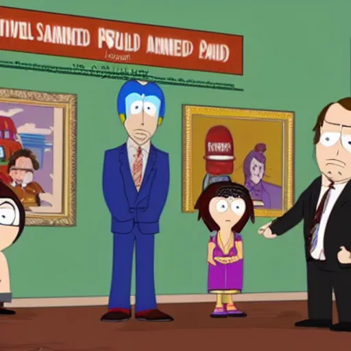 Image similar to saul goodman visits south park cartoon frame.