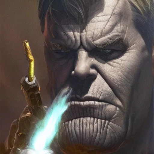 Image similar to a dramatic commission of thanos smoking a cigarr,dramatic,award winning,inspirational,digital art,art by greg rutkowski,photorealistic,highly detailed,detailed face,professional lighting,deviantart,artstation,cg society