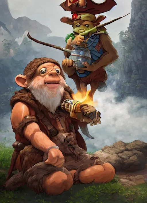 Image similar to studio ghibli pathfinder 2 e illustration of a goblin mixed with a monkey smoking a cigar, pirate themed, character portrait, unreal engine, hyper realism, realistic shading, cinematic composition, realistic render, octane render, detailed textures, photorealistic, wide shot