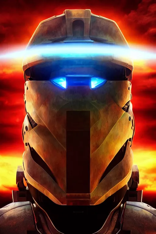 Image similar to robot ninja mask helmet halo master chief radiating a glowing aura global illumination ray tracing hdr fanart arstation by ian pesty and katarzyna da „ bek - chmiel