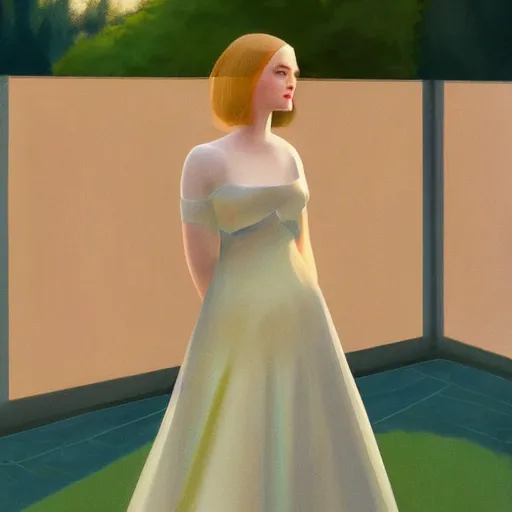 Prompt: Elle Fanning, head and shoulders masterpiece, in Kotor, golden hour, in a garden, artstation, in the style of Art Deco and Edward Hopper and Bosch, extremely detailed