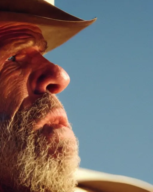 Image similar to film still close up shot of ron perlman as the man with no name from the movie a fistful of dollars. photographic, photography