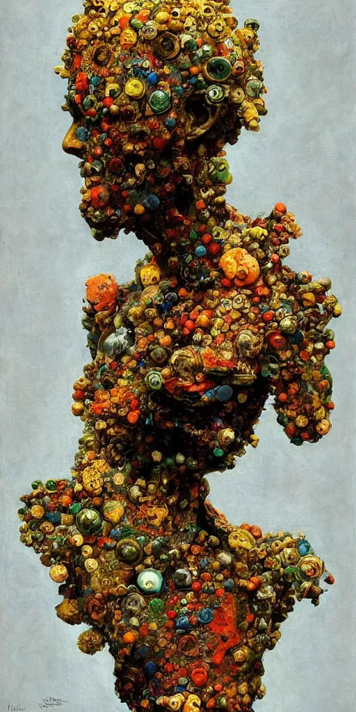 Image similar to a sculpture portrait made of bacteria and virus and molecules and atoms, painting part by wojciech siudmak, part by ilya repin, part by max ernst, part by norman rockwell, artstation