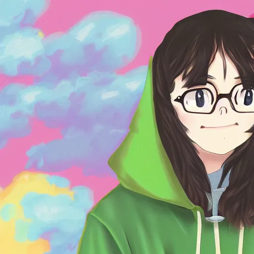 Image similar to hila klein with crooked teeth, recovering from drugs, anime style, digital art, cute, teddy fresh