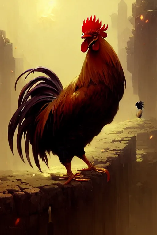 Image similar to rooster familiar by bayard wu, anna podedworna, gaston bussiere, greg rutkowski