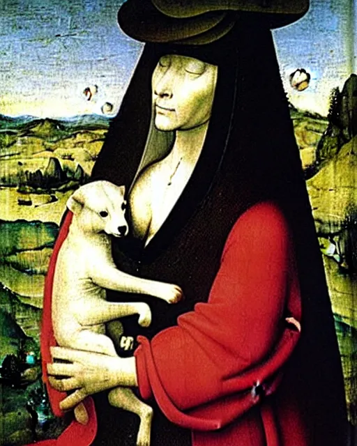 Image similar to Lady with an Ermine by Leonardo painting by Hieronymus Bosch