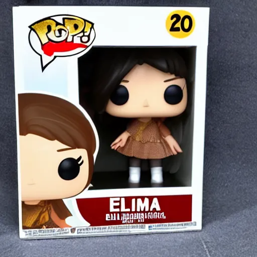 Image similar to Elmiira; funko pop of girl with short brown hairm, wearing a beret; white shirt; funko pop