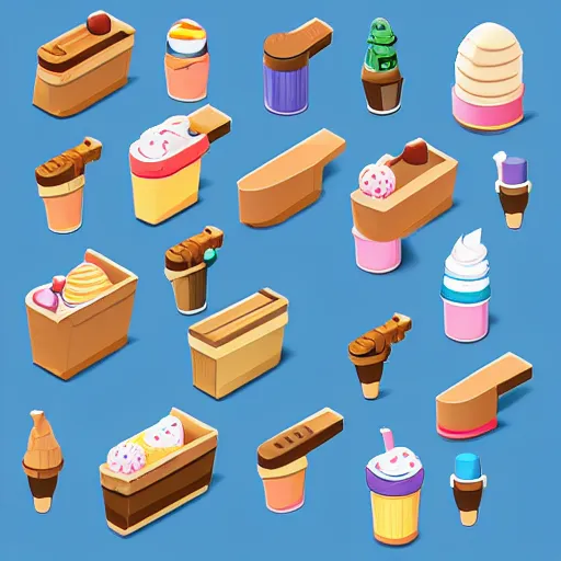 Image similar to isometric concept art of ice cream gun for mobile game