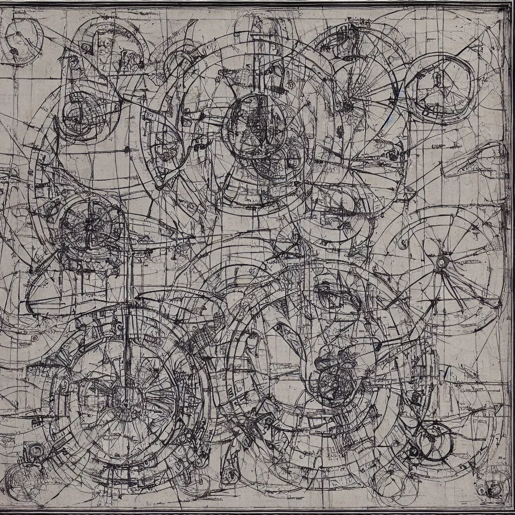 Prompt: a blueprint of time machine by da vinci