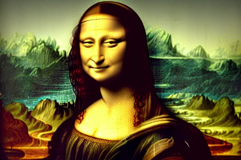 Prompt: mona lisa!!! working in mcdonald's