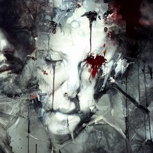 Image similar to ultra - realistic work with a suspended body in a metaphysical world, by emil melmoth zdzislaw belsinki craig mullins yoji shinkawa realistic render ominous detailed photo atmospheric by jeremy mann francis bacon and agnes cecile ink drips paint smears digital glitches glitchart