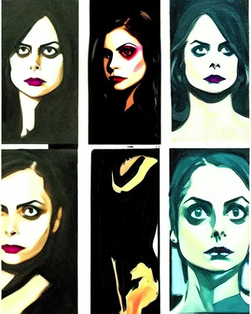 Prompt: style of rafael albuquerque, john singer sargent : : gorgeous willa holland : : evil witch, swirling black magic : : symmetrical face, symmetrical eyes : : full body pose : : gorgeous black hair : : magic lighting, low spacial lighting : :