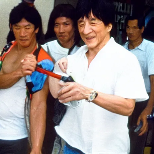 Image similar to jackie chan getting robbed in rio de janeiro