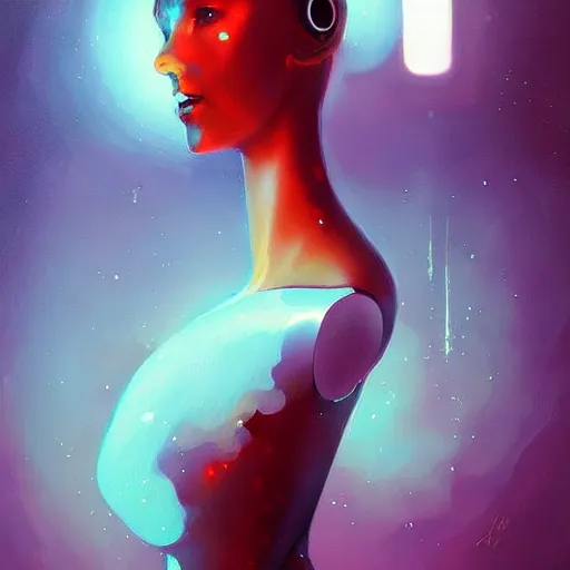 Image similar to a beautiful female robot, elegant pose, melting, by Anato Finnstark, Tom Bagshaw, Brom