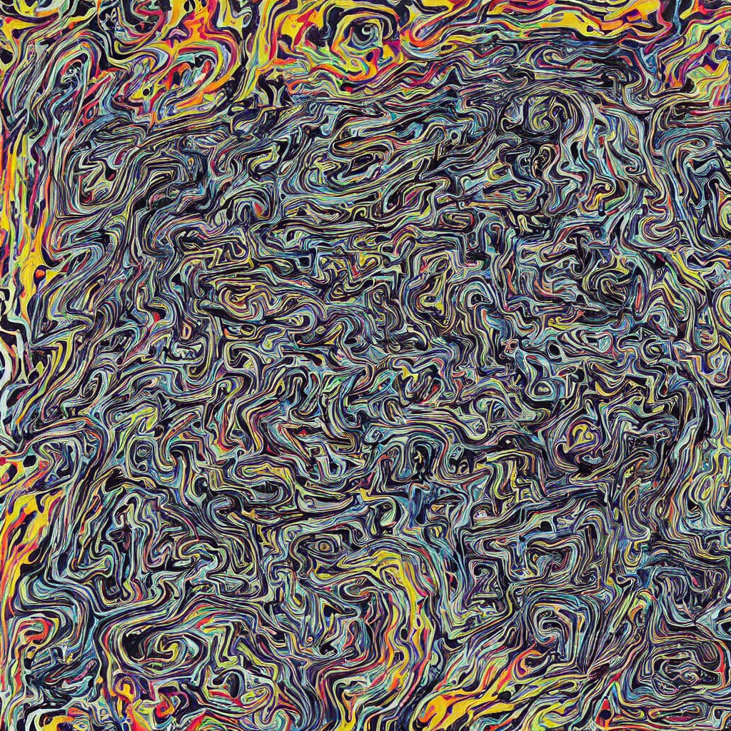 Image similar to colorful topo camo, swirls, technical, acrylic, eyes, teeth, death metal, eerie, tribal, clay, dotting, lines, stipple, points, cybernetic, style of old painting, francis bacon art, sleep paralysis, hypnosis, eerie, terror, oil, neon, black and white, color splotches, colorful dots, ominous, abstract
