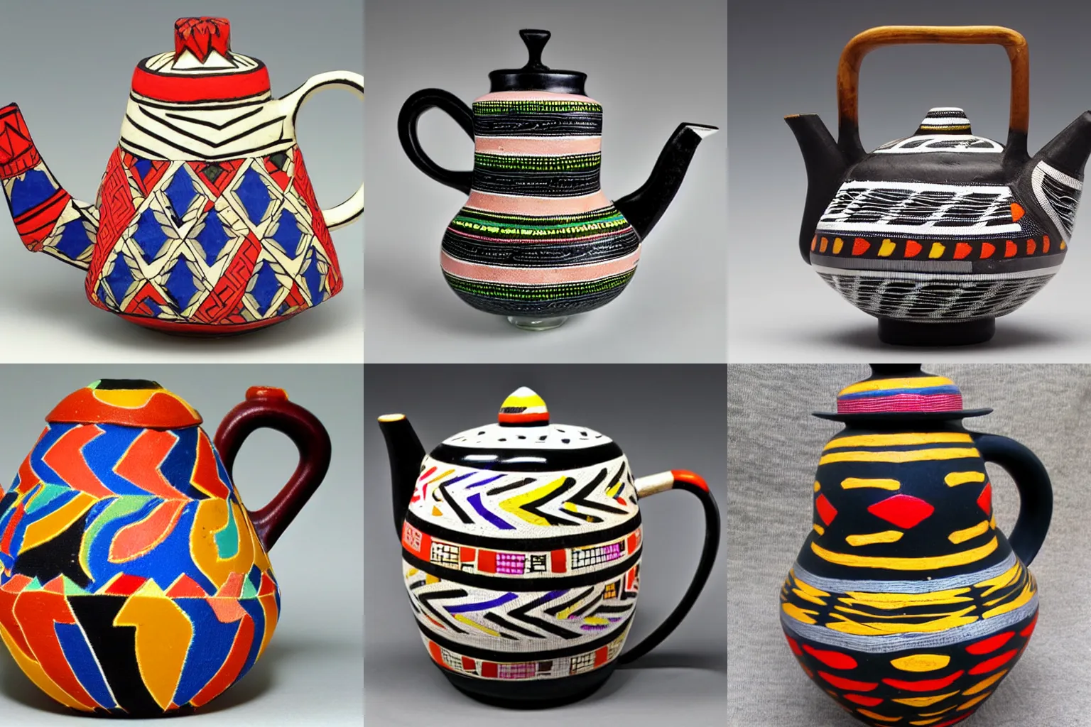 Prompt: teapot, ndebele pattern, very beautiful