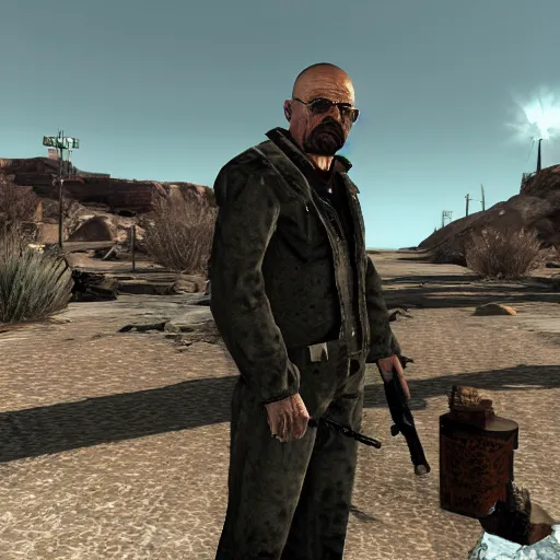 Image similar to Walter White in Fallout New Vegas, videogame screenshot