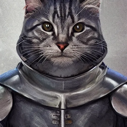 Image similar to a soldier knight cat, realistic