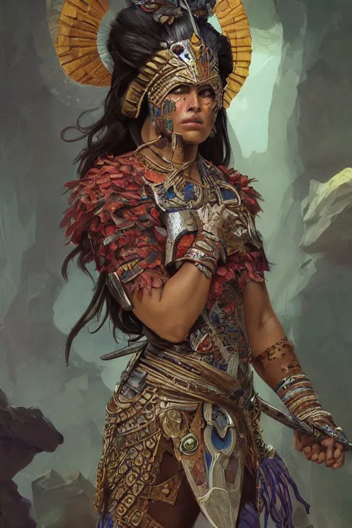 Image similar to a portrait of a anthropomorphic an acient aztec warrior goddess, D&D, fantasy, intricate, highly detailed, digital painting, artstation, concept art, smooth, sharp focus, illustration, art by artgerm and greg rutkowski and alphonse mucha