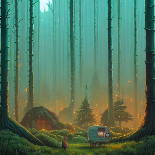 Image similar to A magical forest by Simon Stålenhag and Dan Mumford