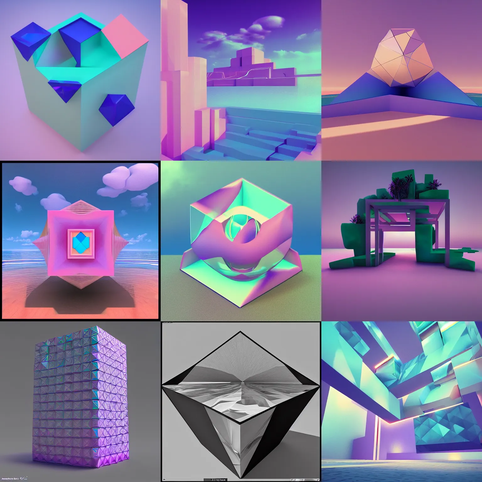 Prompt: Surreal geometric vaporwave 3d rendering trending on artstation