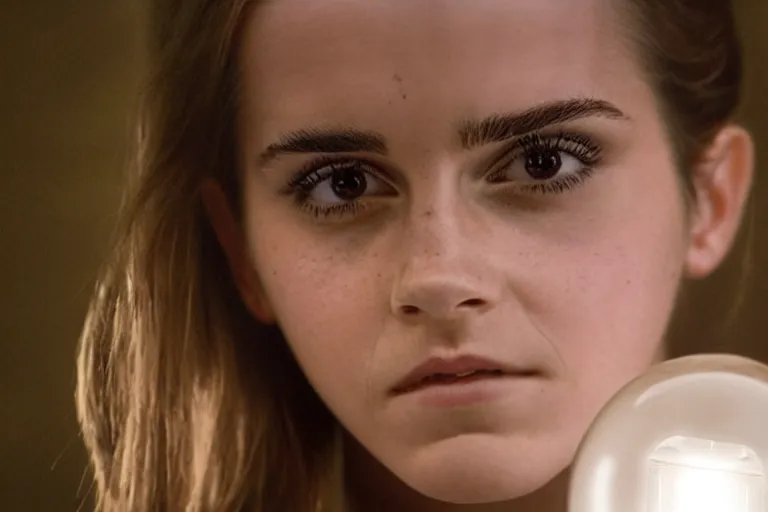 Prompt: emma watson's face in a lightbulb, cinematic