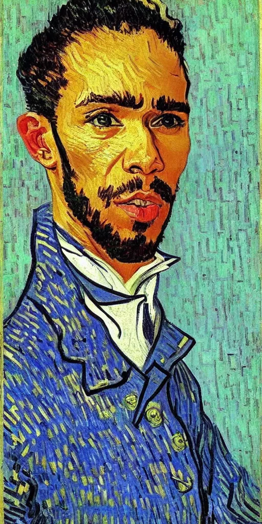 Image similar to portrait of Sir Lewis Hamilton by Van Gogh