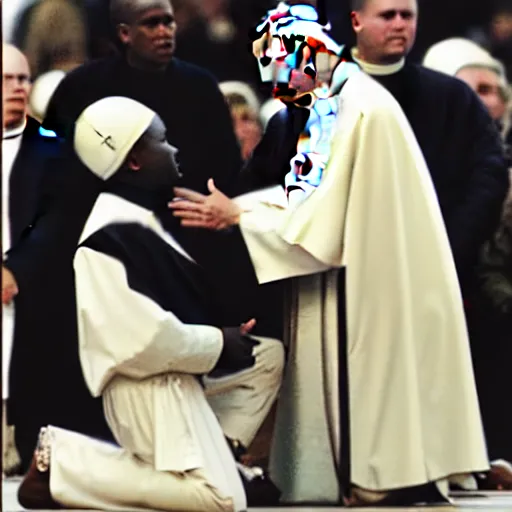 Image similar to John Paul II kneeling on a black person's neck