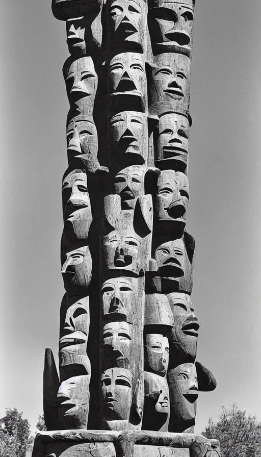 Image similar to vintage photo of totem pole of losers, very detailed, photorealistic, high resolution, highly detailed, details, good clear quality Cinematic shot.