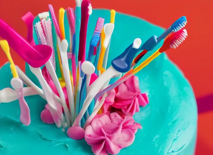 Image similar to A birthday cake with toothbrushes instead of candles