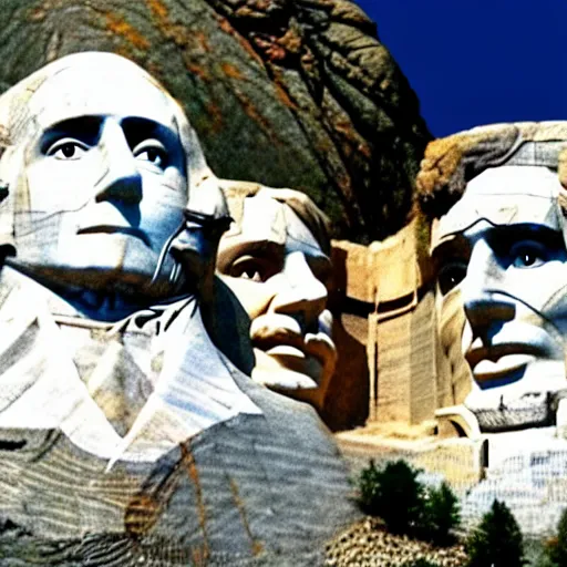 Prompt: Mount Rushmore has Jesus face carving