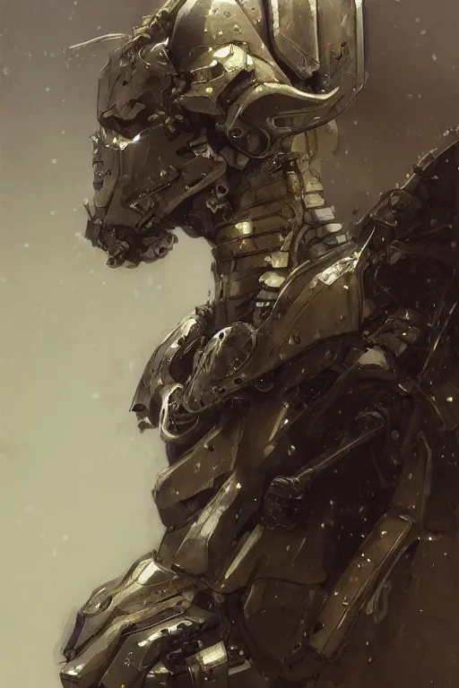 Image similar to portrait girl metal cyborg armor and metal horse by gaston bussiere, anna nikonova aka newmilky, greg rutkowski, yoji shinkawa, yoshitaka amano, tsutomu nihei, donato giancola, geoffroy thoorens, concept art, trending on artstation, featured on pixiv