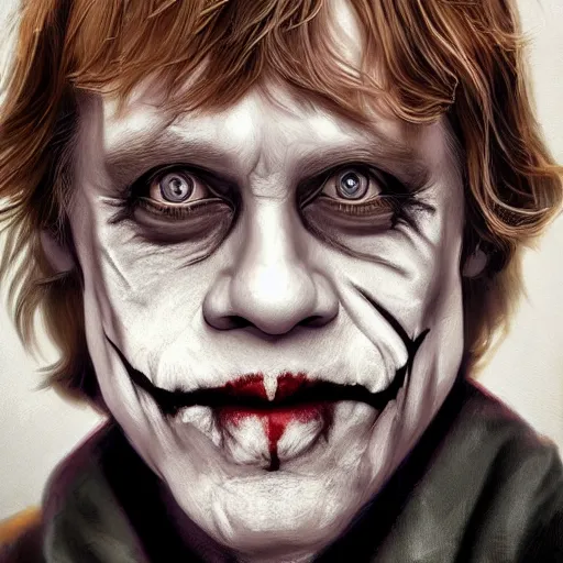 Image similar to mark hamill as the joker as luke skywalker, oil painting, artgerm, artstation, highly detailed, portrait