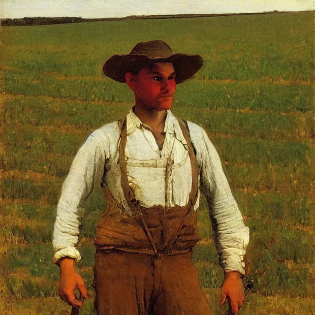 Prompt: portrait of a young farmer in ohio in 1 8 8 8, art by winslow homer and thomas eakins