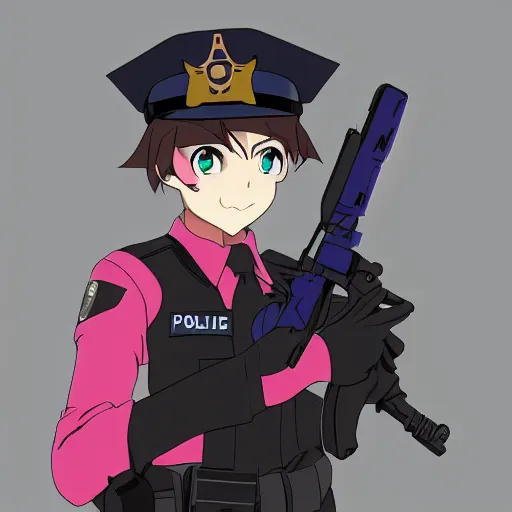 Image similar to stunning police woman pointing gun, cinematic shot, animation cel for anime movie, designed by haruhiko mikimoto, studio trigger, gainax, intense colors, trending on artstation, fan favorite design