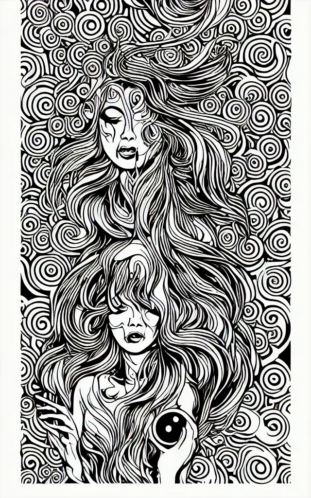 Prompt: adobe illustrator vector graphics digital art of music goddess, psychedlic monochromatic duoblend