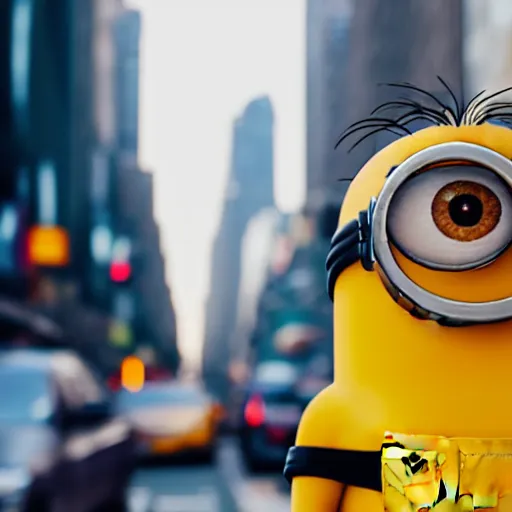 Prompt: 4 k instagram photo of a huge minion walking in new york city