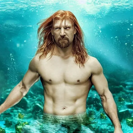 Image similar to triple h as mermaid, underwater scene, brushing his hair!!!