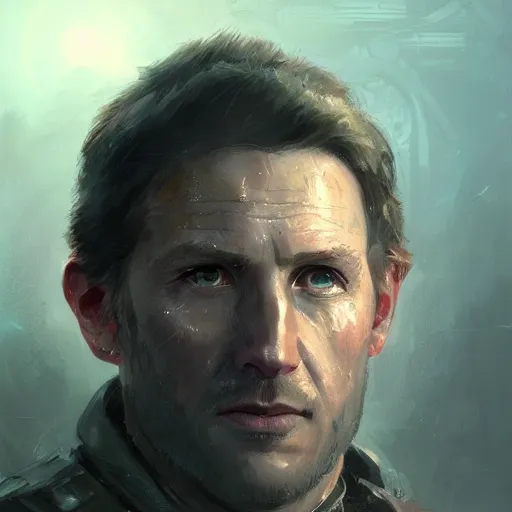 Image similar to portrait of a man by greg rutkowski, a jedi commander, british features, short copper hair, straight jaw, wise appearance, wearing the tactical gear of the galactic alliance, star wars expanded universe, he is about 4 0 years old, highly detailed portrait, digital painting, artstation, concept art, smooth, sharp foccus ilustration, artstation hq