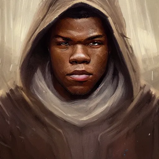 Image similar to portrait of a man by greg rutkowski, young jedi kinght that looks like john boyega, wearing jedi robes, star wars expanded universe, he is about 3 0 years old, highly detailed portrait, digital painting, artstation, concept art, smooth, sharp foccus ilustration, artstation hq