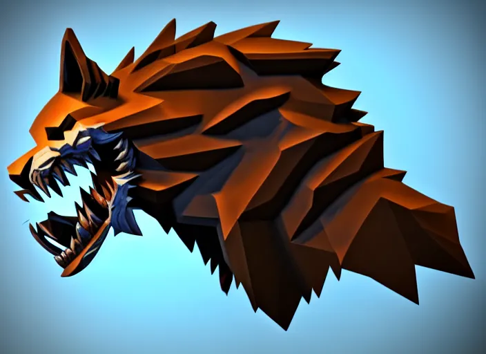 Image similar to wolf head, stylized stl, 3 d render, activision blizzard style, hearthstone style, darksiders style, dauntless style