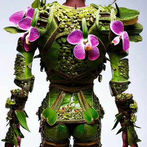 Prompt: an armor made of orchids. intricate. detailed. hyper real.